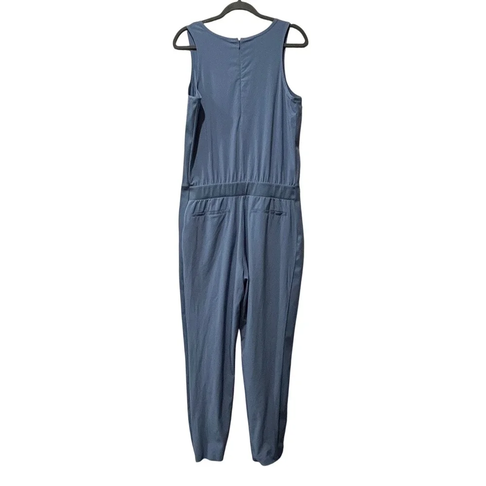 Athleta Brooklyn Jumpsuit Womens 12 Tall‎ Blue Sleeveless V-Neck Athleisure